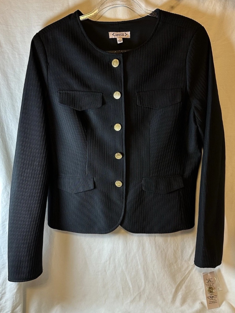 Nanette Nanette Lepore ribbed Classy jacket in black W/gold tone button NWT Sz L